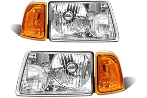 ADCARLIGHTS for 2001 2002 2003 2004 2005 2006 2007 2008 2009 2010 2011 Ford Ranger Headlight Assembly with Clear Lens Chrome Housing Amber Reflector Headlamp Replacement Left Right Pair
