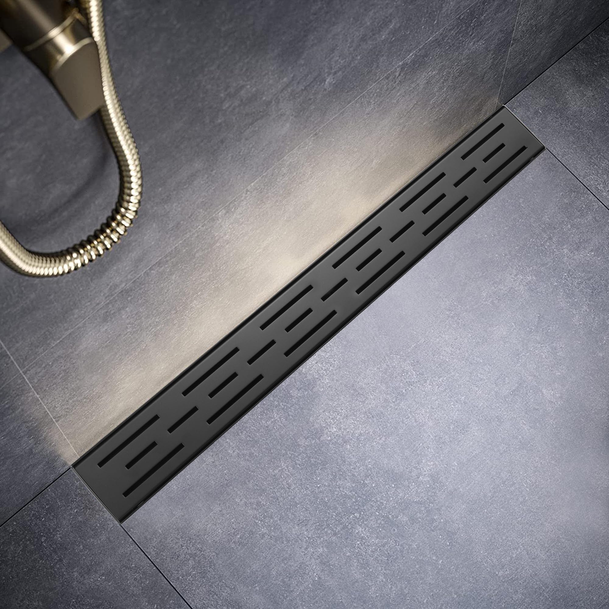 Photo 1 of Sharp-tec Shower Drain, 48 inch Linear Shower Drain, Matte Black 304 Stainless Steel Rectangular Shower Floor Drain with Adjustable Leveling Feet, Hair Strainer, cUPC Certified, ST-101-48B