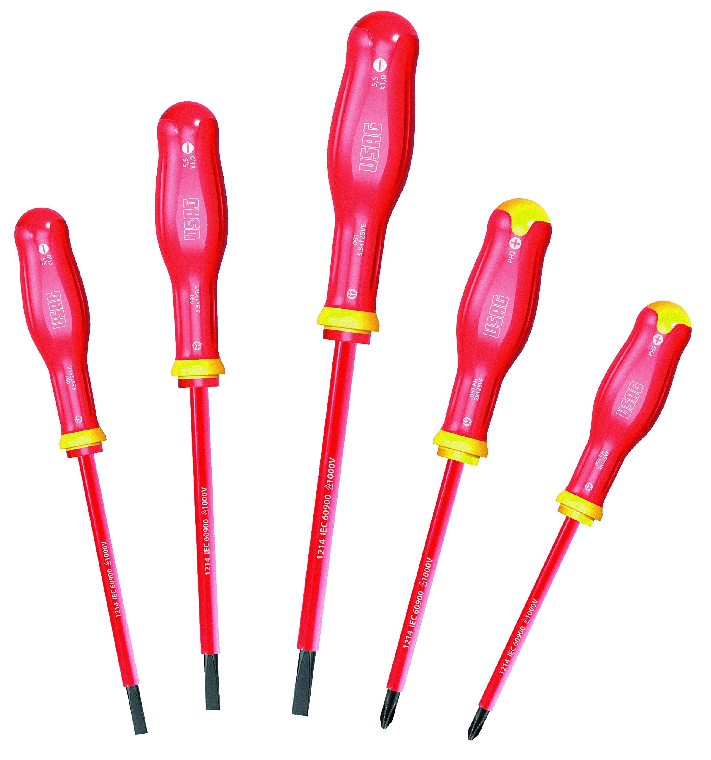 USAG U00910119 - 091 D/SH5 - Set of 5 SLIM screwdrivers for slot-head and PHILLIPS® screws - 1000 V — image 1