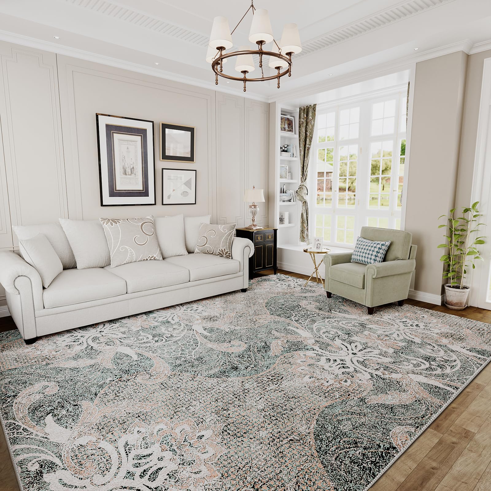 Photo 1 of H.VERSAILTEX Area Rugs for Bedroom Elegant Boho-Chic Vintage Area Rug Handcrafted, Distressed Design for Modern & Traditional Decor, Damask Floral Carpets for Living Room- 6x9 Feet