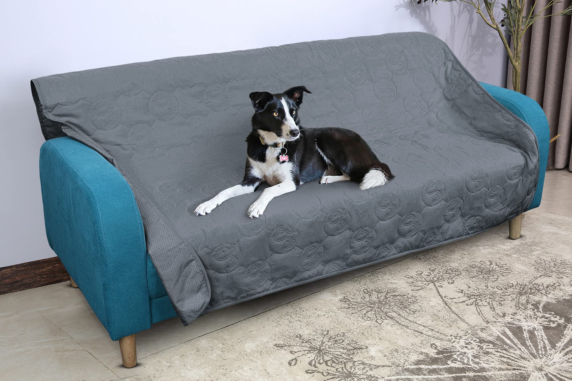 Pawsee Waterproof Pet Blanket, Washable Waterproof Dog Blanket, Waterproof Couch Cover Sofa Throw, Non-slip Bed Protector Mat 203 x 152 cm Grey