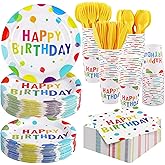 Kochorie 400 Pieces Happy Birthday Party Decorations Including Disposable Paper Plates Cups Napkins Tableware Sets Serves 50 for Birthday Party Supplies