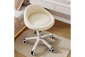 Rolling Stool – Ergonomic Swivel Seat, Adjustable Height, Ultra-Quiet Wheels, Padded PU Leather Cushion, for Salon, Office, Massage & Medical Use Beige