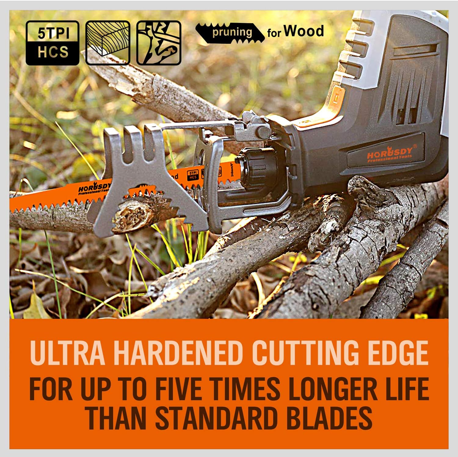 HORUSDY 12-Inch Wood Pruning Reciprocating Saw Blades, 5TPI Saw Blades - 5 Pack - - 