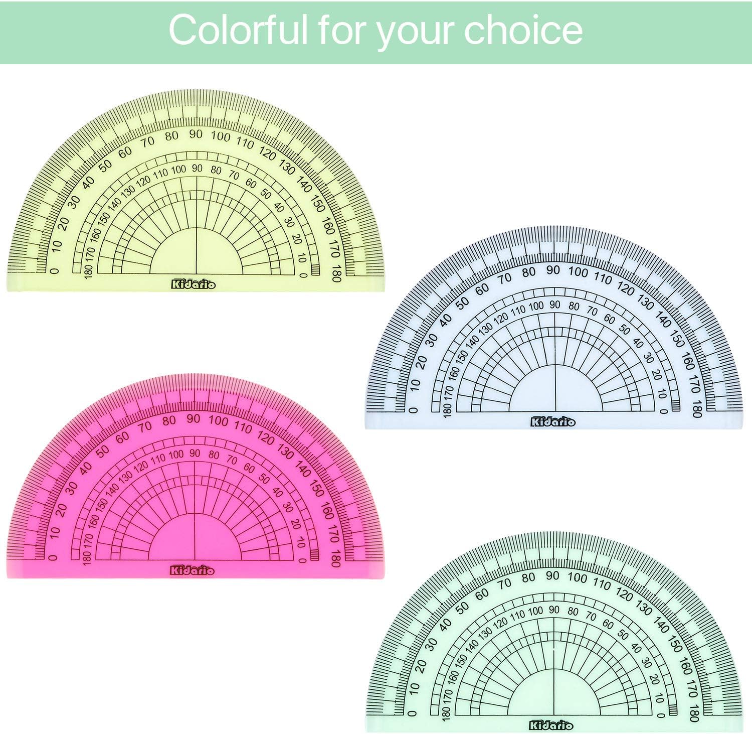 24 Pack Plastic Protractors Math Protractor 180 Degrees 4 Inch (Red Green Yellow Blue) : Office Products