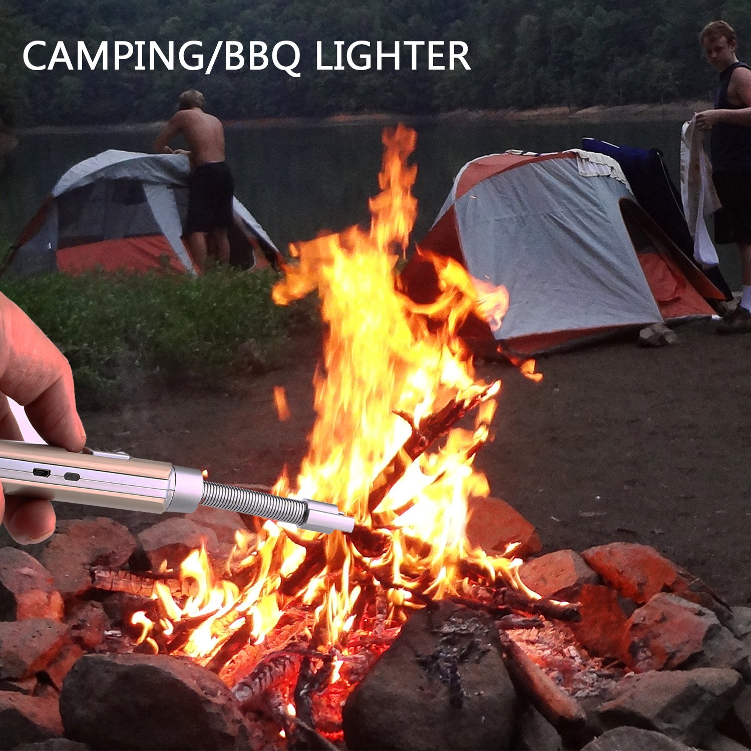 Cookan Electric Arc Lighter, USB Rechargeable No Spark Windproof Electronic Lighters for Candle BBQ, with Safety Switch, Long Neck 360° Flexible Rotation, Over 300 Times Spark per Charge (Metal Shell)