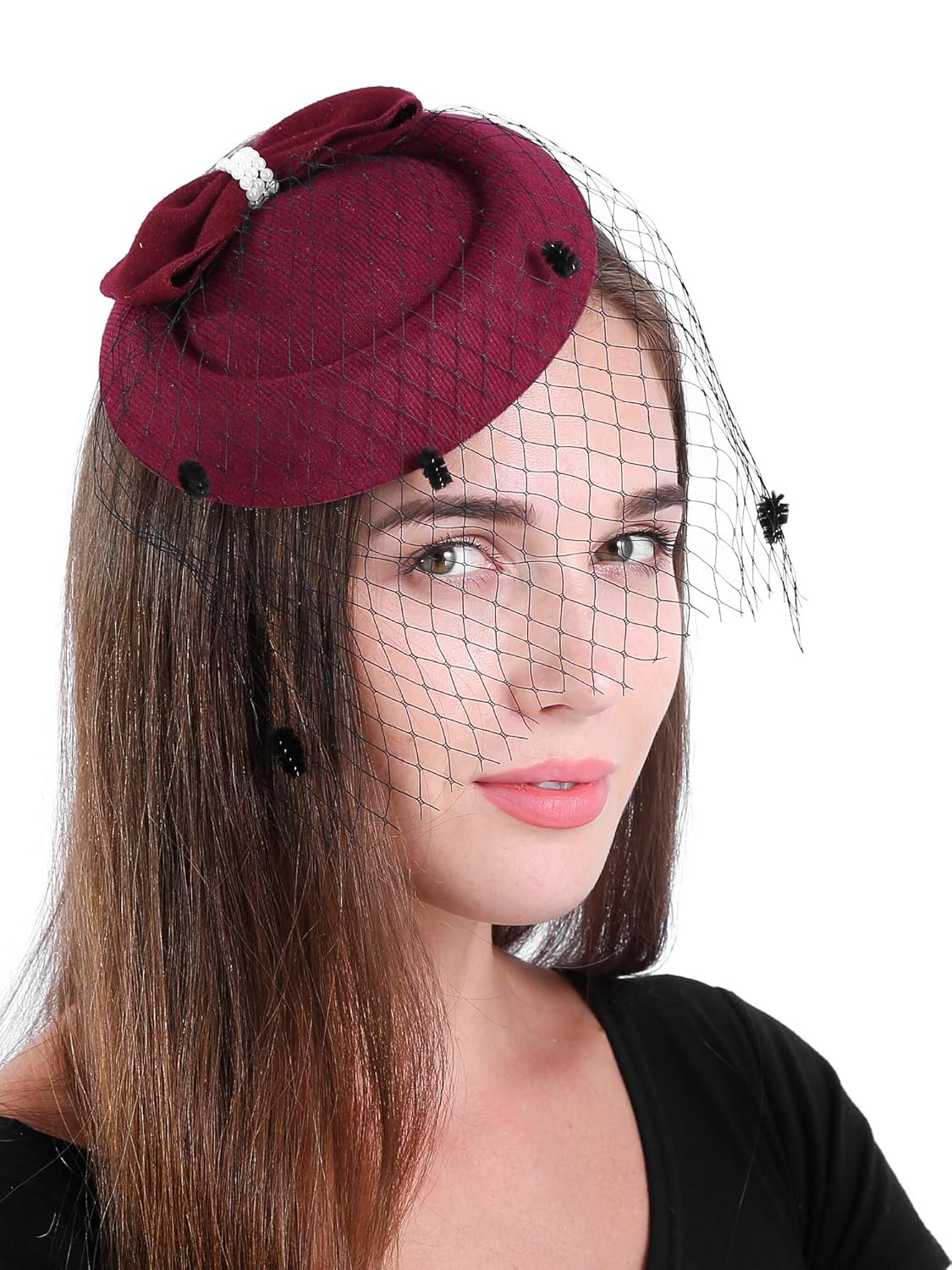 Zivyes Fascinator Hats for Women Pillbox Hat with Veil Headband and a