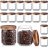 Irenare 16 Pack Glass Containers Canister Set, 17 oz Food Storage Spice Jars with Airtight Lids, Clear Kitchen Containers for Coffee Sugar Tea Beans Nuts Candy Pantry Organization (Wood)