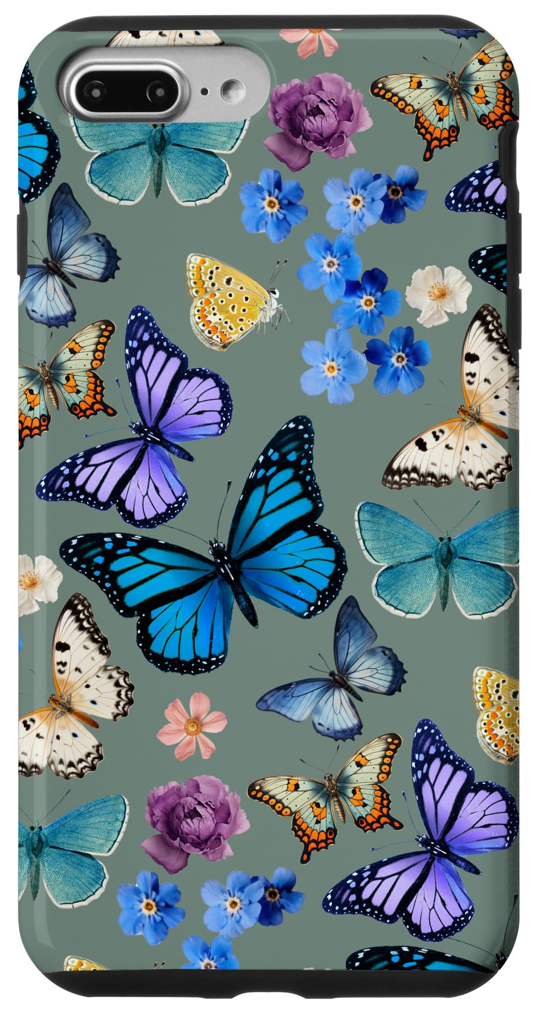 iPhone 7 Plus/8 Plus Vintage Butterfly and Floral Pattern on Vintage Sage Green Case