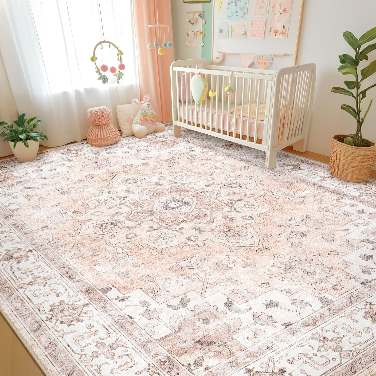 CAPALOCA Machine Washable Rugs Nursery Rug 8x10 Cute Girl Non Slip Low ...