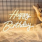 Happy Birthday Neon Sign, Happy Birthday Light Up Sign, Neon Happy Birthday Sign, Happy Birthday Led Sign for Backdrop All Birthday Party Decoration USB Powered Warm White,16.5 x 12 Inches (Plug not provided)