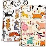 Miss Adola Microfiber Kitchen Towels - Set of 2 Dish Towels for Kitchen 18 x 26 Inch Home Decoration Crayon Dog Cat Cute Spring Hand Towels Soft & Absorbent Aesthetic Design
