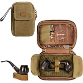 Yarwo Waxed Canvas Tobacco Pipe Pouch Holds 2 Pipes and Accessories | Smell Proof Tobacco Smoking Storage Bag Case with Leather Pipe Stand for Travel, Gifts for Men Dad Grandpa, Bag Only, Khaki