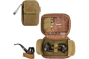 Yarwo Waxed Canvas Tobacco Pipe Pouch Holds 2 Pipes and Accessories, Smell Proof Tobacco Smoking Storage Bag Case with Leather Pipe Stand for Travel, Bag Only
