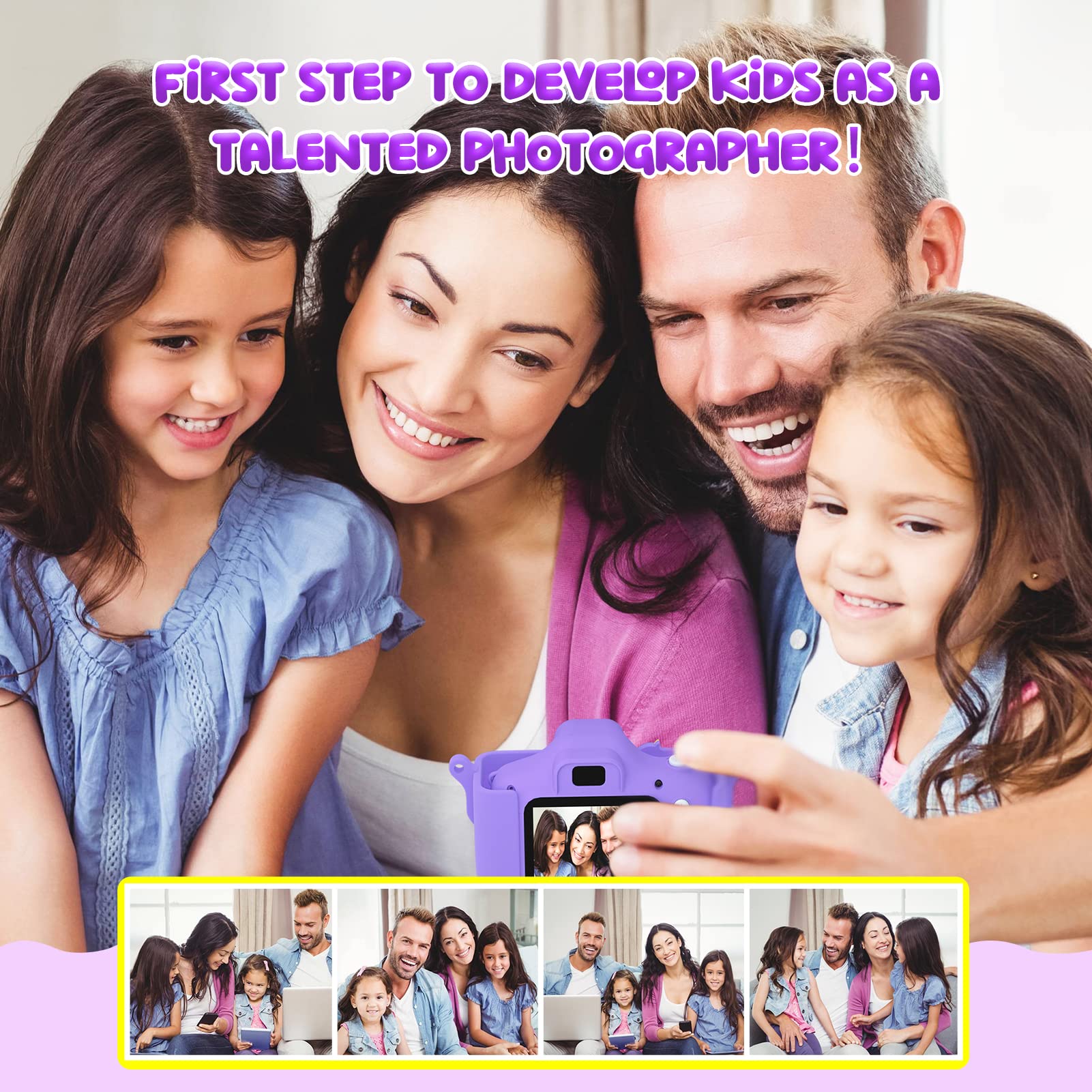 Kids Camera,Upgrade HD Digital Camera for Toddlers, Kid Camera Toys for 4 Year Old Girls Boys, Christmas Birthday Gifts for Age 3 4 5 6 7 8 9 10 Year Old with 32GB SD Card & Silicone Cover (Purple)