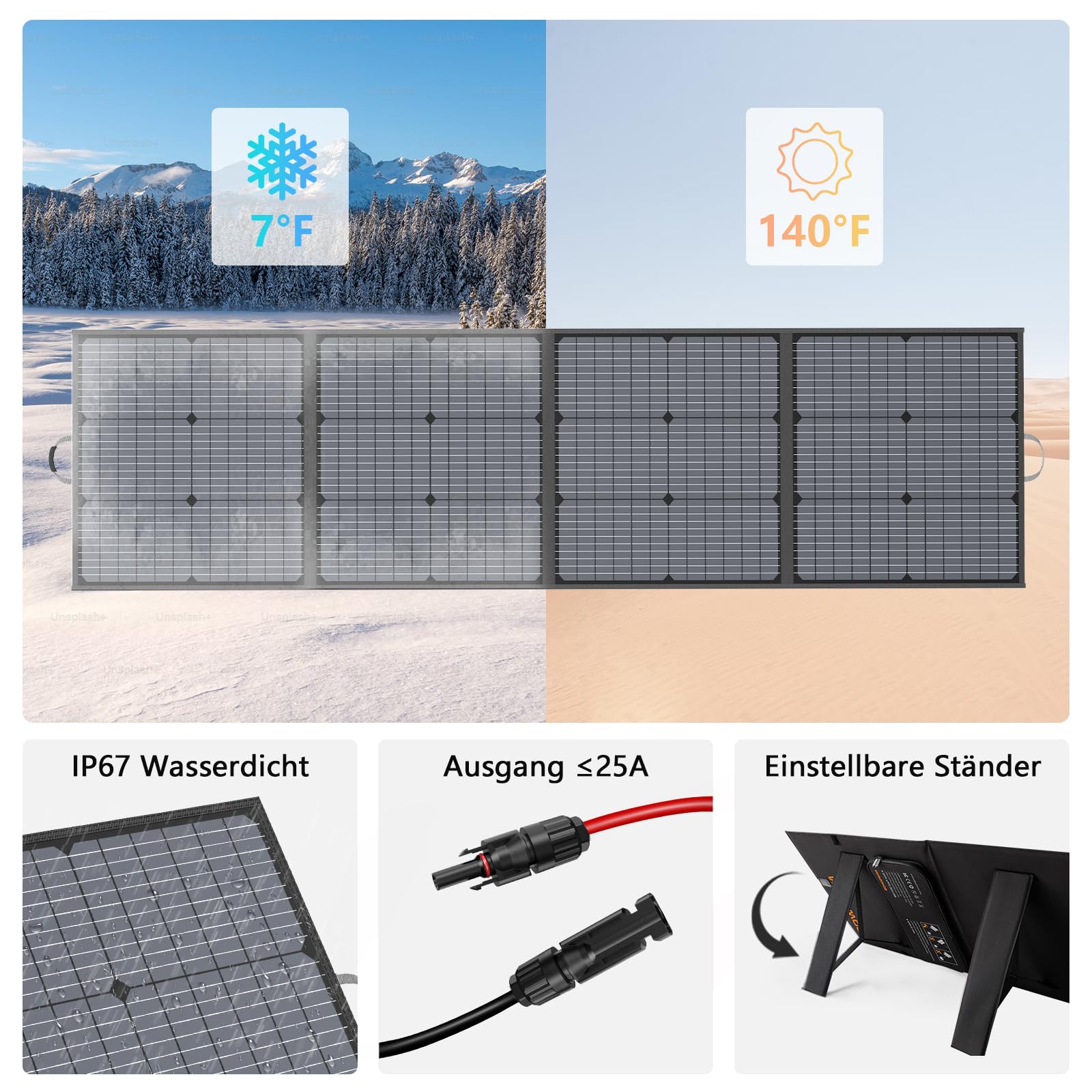 MHPOWOS 220W Tragbares Solarpanel, IP67 Wasserdichtes 40V Monokristallines Faltbares Solarpanel Power Backup, Langlebiges Solar Ladegerät Solarpanel Kit für Powerstation RV Camping Off Grid Angeln 4