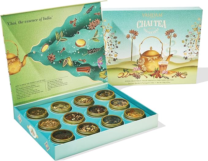 VAHDAM, Tea Assortment Gift Set 12 Assorted Chai Teas in a Luxury