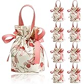 Liobelon 8 Pieces Floral Mini Gift Bags with Handles 14x9.5x6cm/5.5x3.7x2.3inch Canvas Small Candy Bag Tea Party Favor Bags for Party, Wedding, Bridal Shower, Valentine's Day, Mother's Day