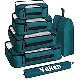 Veken 6 Set Packing Cubes, Travel Luggage Organizers with Laundry Bag & Shoe Bag (Dark Blue)