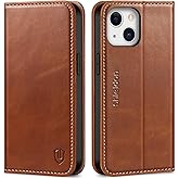 SHIELDON Wallet Case for iPhone 13 5G, Genuine Leather Folio Case Magnetic Shock Absorbing Cover RFID Blocking Credit Card Holder Kickstand Compatible with iPhone 13 6.1" 2021 - Retro Brown