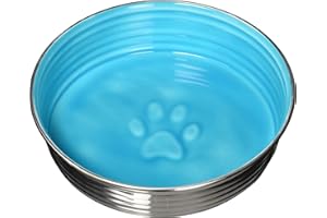 Loving Pets - Le BOL Dog Food Water Bowl Enamel Ceramic Bowl No Tip Stainless Steel Pet Bowl No Skid Spill Proof (Large, Siene Blue)