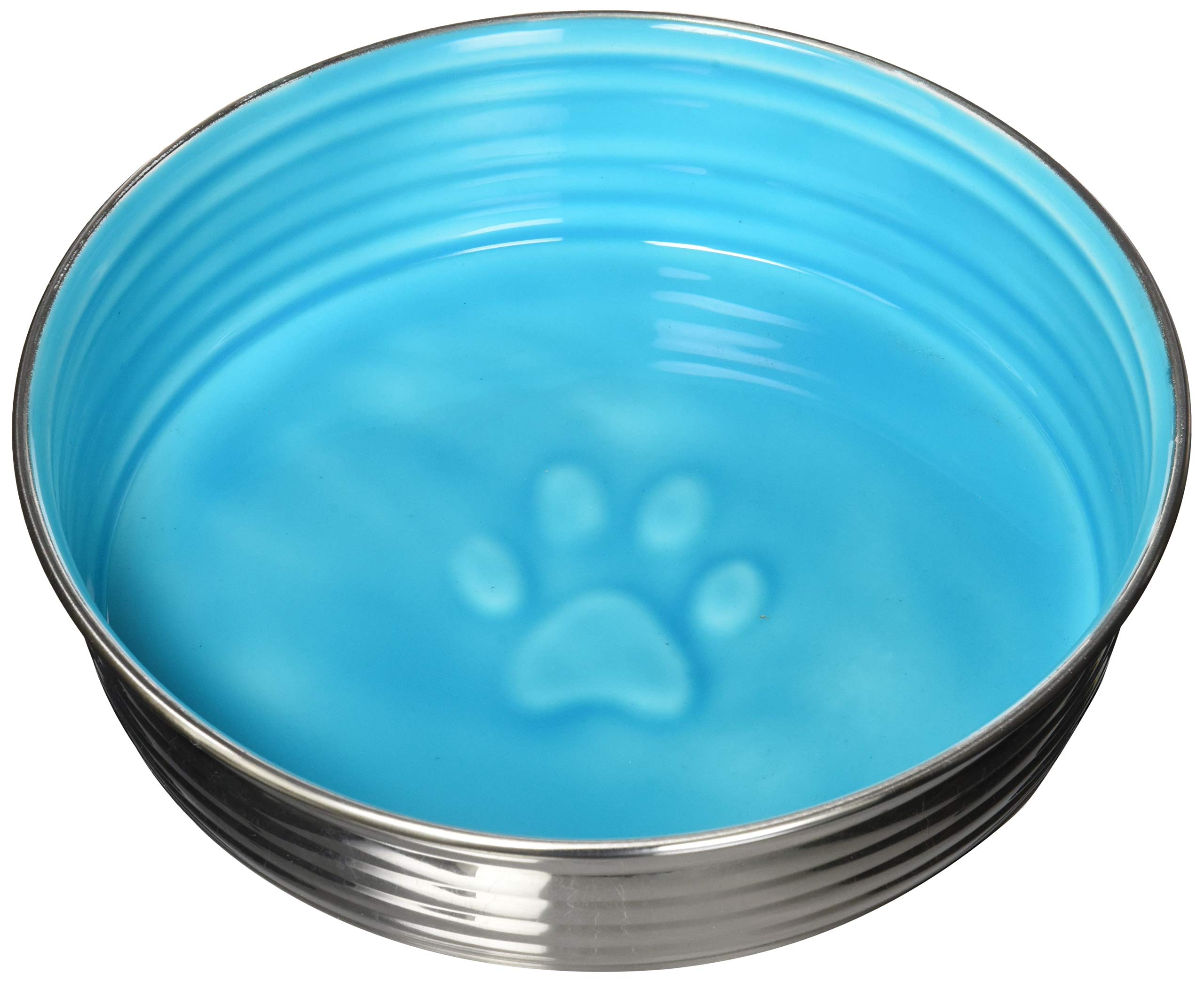 Loving Pets Le Bol Glazed Interior Stainless Steel Dog Bowl Non-Slip Dishwasher Safe Durable Pet Dish - Seine Blue - Large (1.4 Litre)