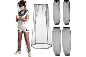 YOOJAHOW 5Pcs Anti Mosquito Netting Suit, Mosquito XL Head Hat with Mesh Net, Arm and Leg Sleeves Protective Cover for Camping Fishing