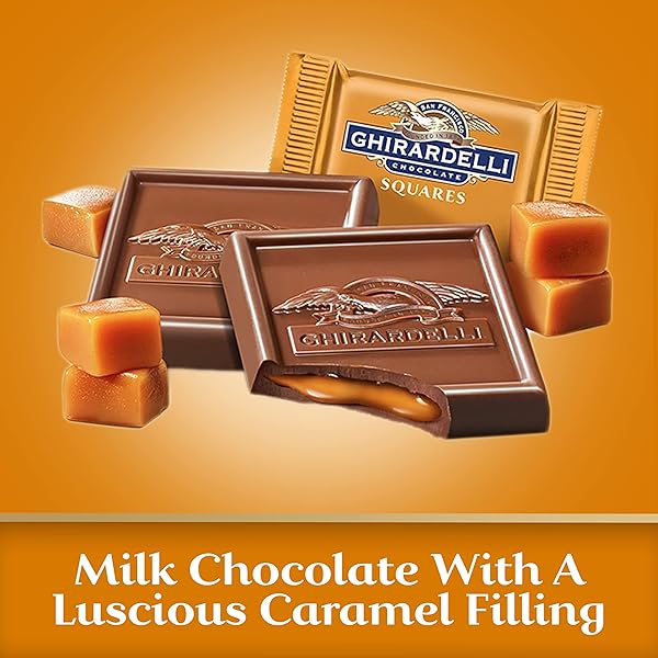 GHIRARDELLI MILK CHOCOLATE SQUARES WITH CARAMEL FILLING, 5.32 OZ BAG
