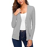 EXCHIC Women's Lightweight Long Sleeve Cardigan Sweaters Classic Button Open Front Knit Sweater with Pockets