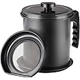 Ourokhome Bacon Grease Container with Strainer- 1.6 L or 6.7 Cup Iron Kitchen Oil Storage Can with Fine Mesh Strainer for Storing Hot Frying Oil, Fat (Black)
