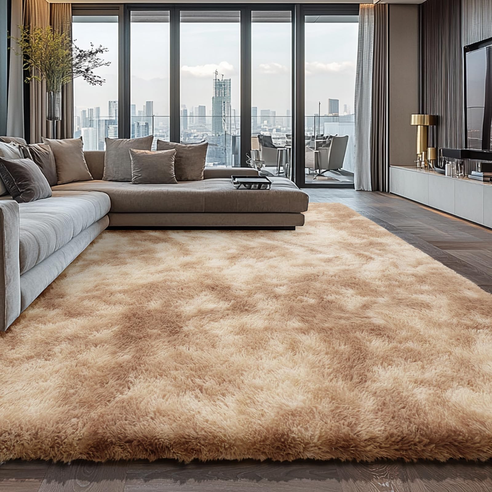 Photo 1 of 9X12 Large Area Rugs for Living Room Bedroom,Big Shag Rug for Bedroom Dorm,Soft Fluffy Indoor Carpet Nursery Rugs for Kids Girls Room Home Decor,Camel