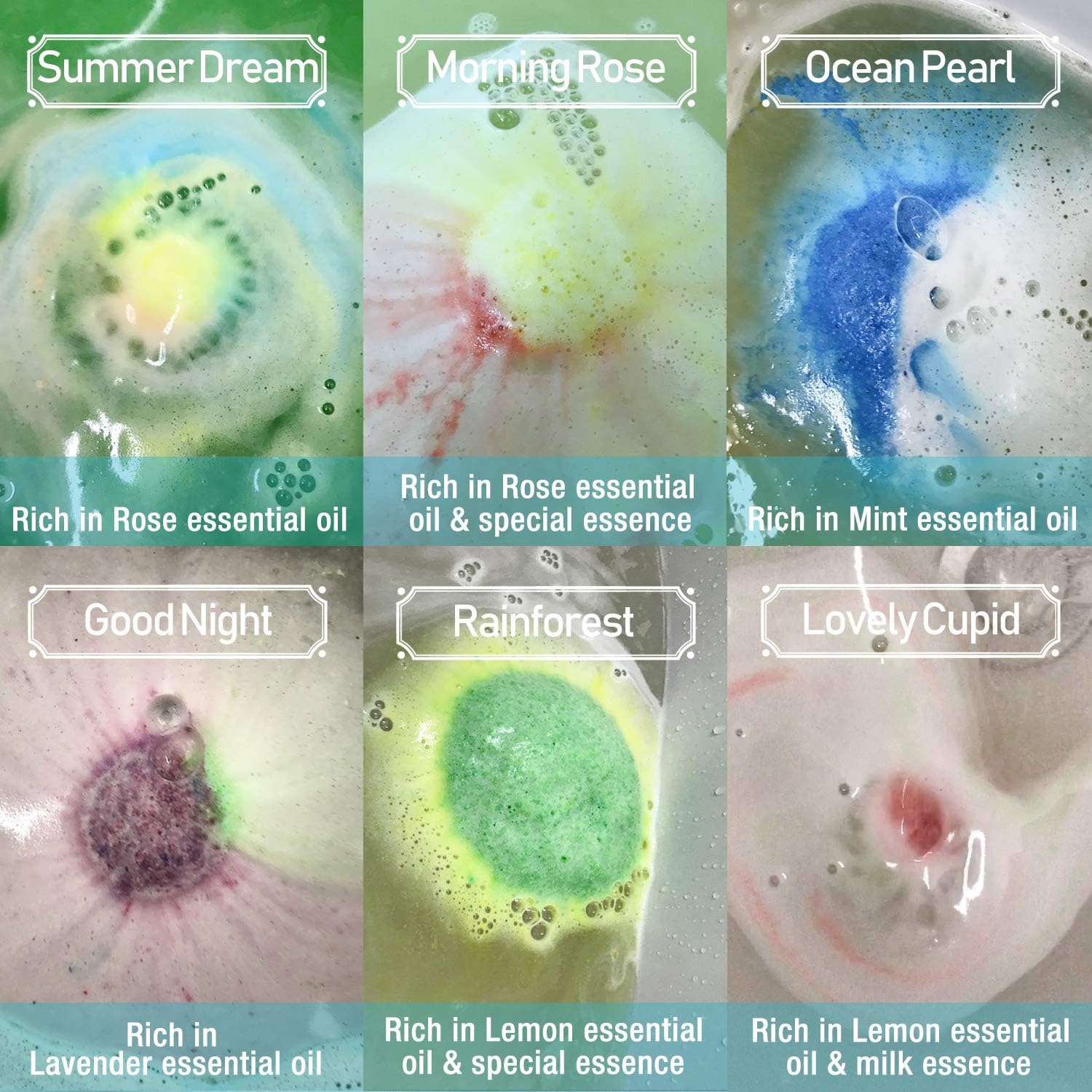 6 Organic & Natural Bath Bombs, Handmade Bubble Bath Bomb Gift Set, Rich in Essential Oil, Shea Butter, Coconut Oil, Grape Seed Oil, Fizzy Spa to Moisturize Dry Skin, Perfect Gift idea for Women.: Health & Personal Care