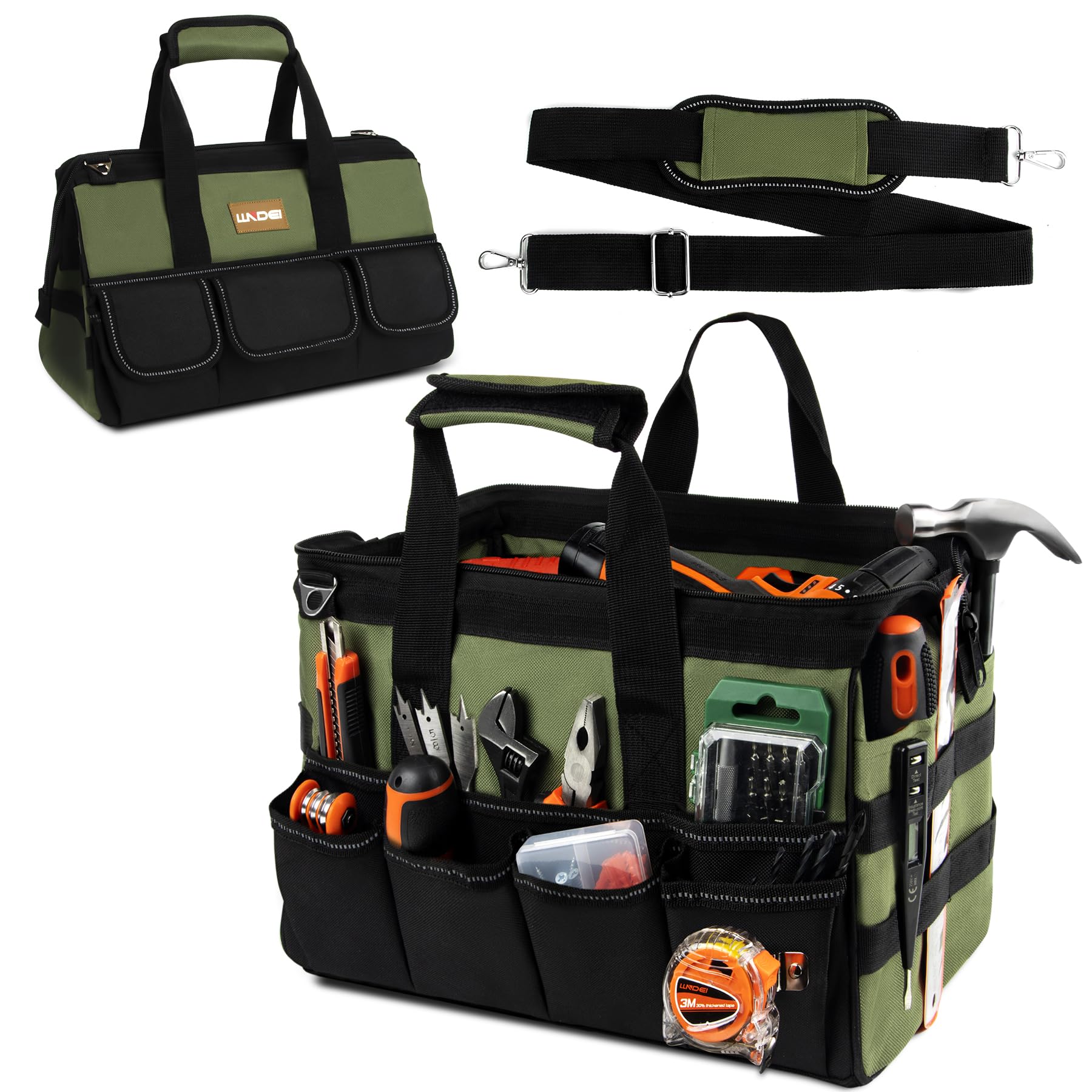 Photo 1 of LLNDEI Heavy Duty Tool Bag, 15 Inch Portable Tool Bag Organizer With 16-Pocket, Adjustable Strap & MOLLE System,Ideal Gift For Men & Fathers