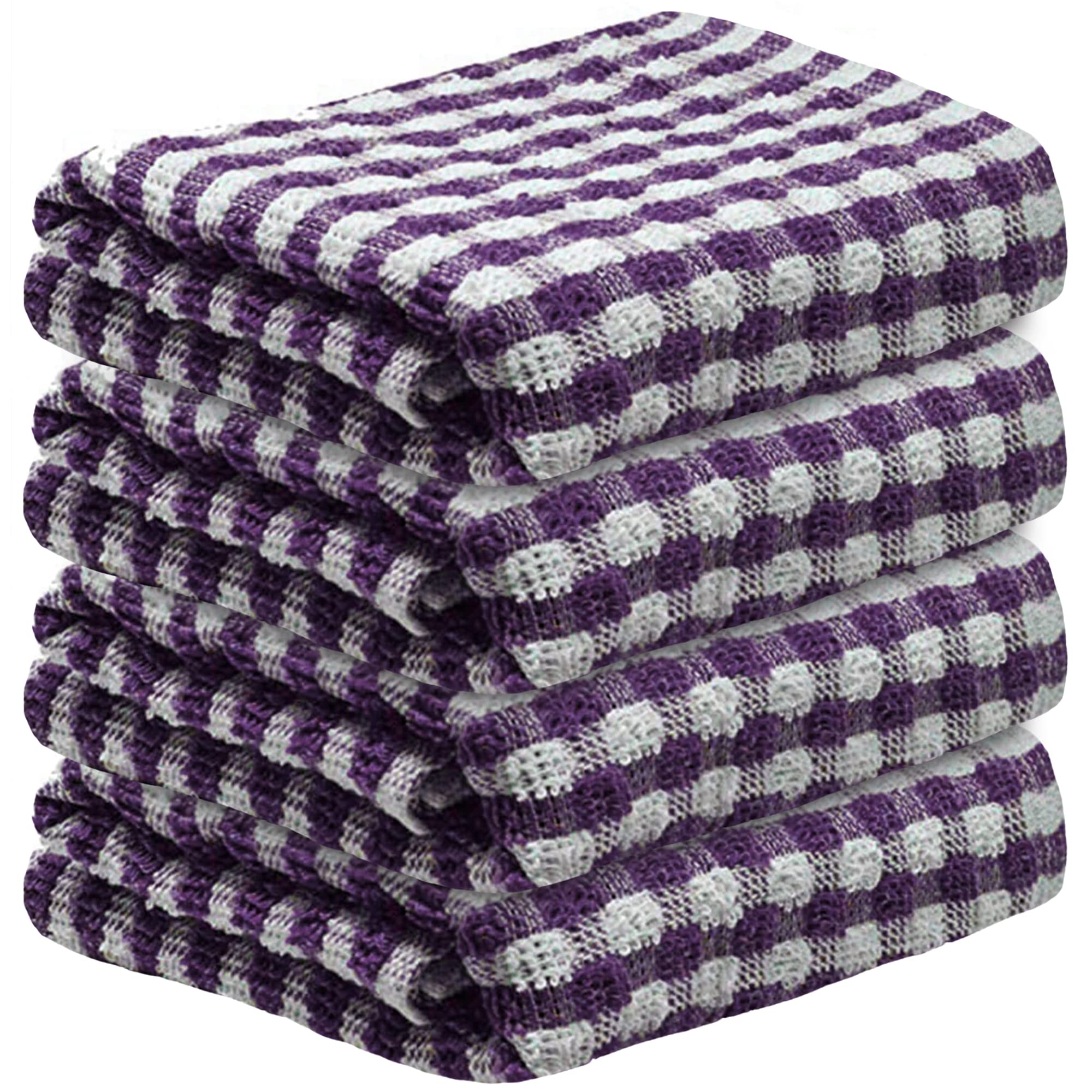 Towelogy® 4 Pack Kitchen Towel Set Monocheck Purple 100% Cotton Terry Tea Towels for Drying Dishes Multipurpose Dish Towels | Highly Absorbent & Durable 45x65cm (Purple Monocheck, 4)