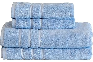 Mosobam Luxury Turkish 4pc Towel Set 30X58 16X30 Allure Blue 700 GSM Bamboo Viscose & Aegean Turkish Combed Cotton