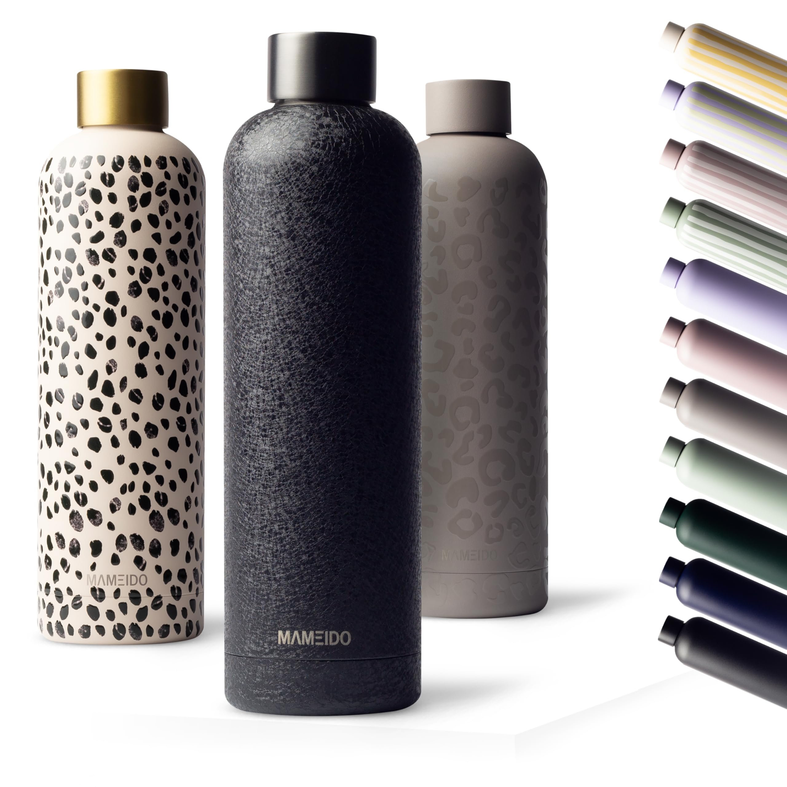 MAMEIDO Insulated Water Bottle 750 ml, Leak-Proof 18/8 Stainless Steel Thermo Flask, Suitable for Carbonated Drinks, BPA-Free (Crystal Black)