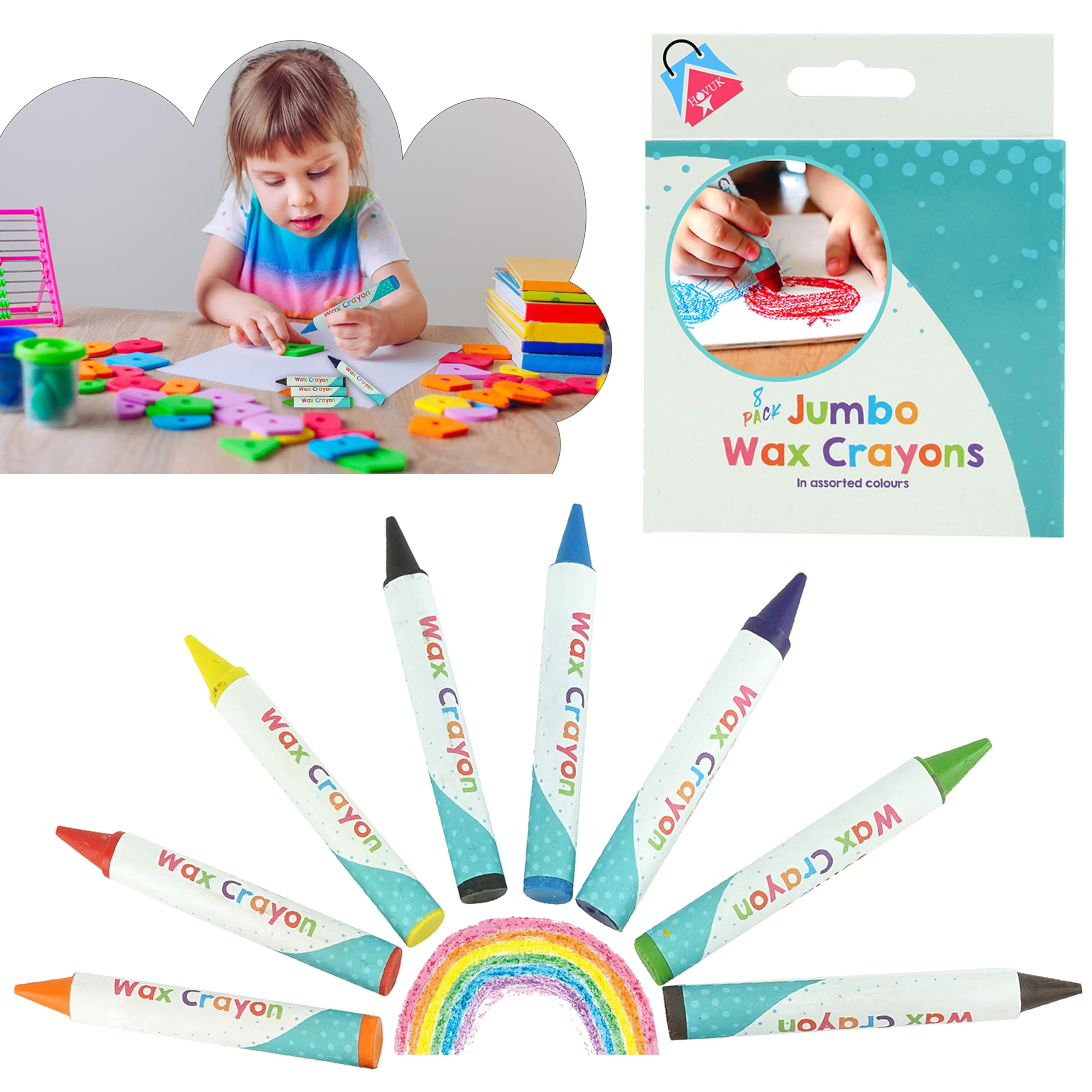 8 Pcs Jumbo Wax Crayons for Kids – Safe Non-Toxic First Crayons for Toddlers, Easy Grip Drawing Pens for Early Learning, Art & Craft – Bright Colouring Set for Preschool, Easter & Party Bag Fillers