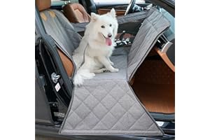 Dekeyoo Front Seat Dog Car Seat for Small/Medium Dogs with Door Protection – Full Coverage Pet Booster Seat with Mesh Window, Zippered Side Flaps, Safety Buckle, Grey Linen Fabric