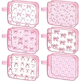 Kacctyen 6 Pcs Coquette Pink Bow Makeup Bags Gifts Accessories for Cosmetic Bags Pink Bow Gift Clear PVC Cheer Case Toiletry Zipper Pouch Waterproof Travel Toiletry Handbag Purses Organizer for Women