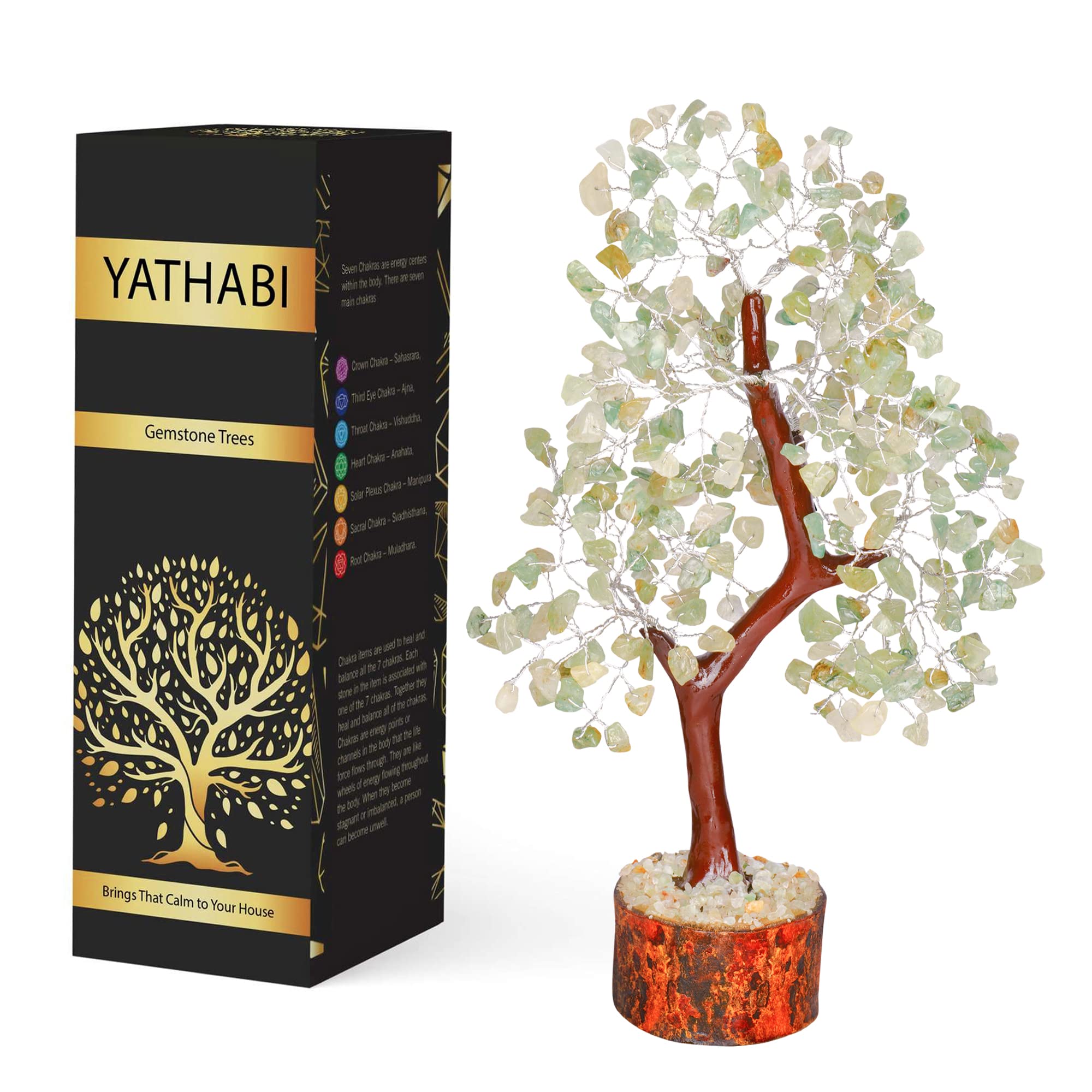 YATHABI Green Jade - Crystal Tree of Life Decor - Jade Stone Bonsai - Feng Shui Decor - Spiritual Gift - Good Luck - Crystal Money Tree