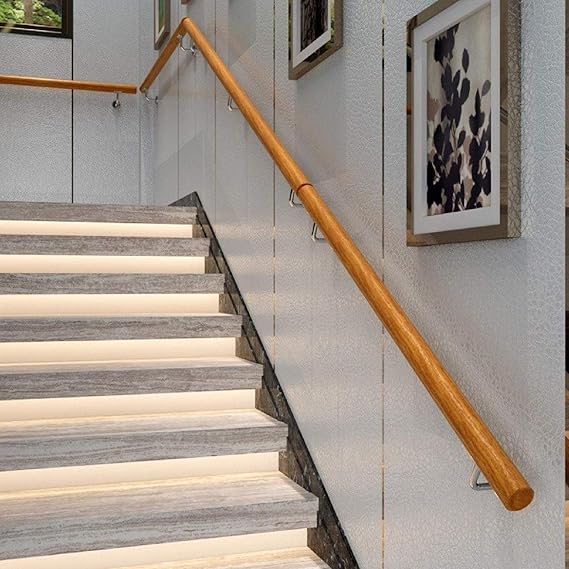 Amiiaz Round Stair Handrail Solid Wood Handrail Banister Against The