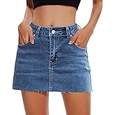 Womens Denim Mini Skirt Stretchy Mid Waist Casual Trendy Y2k Jean Skirts with Pockets