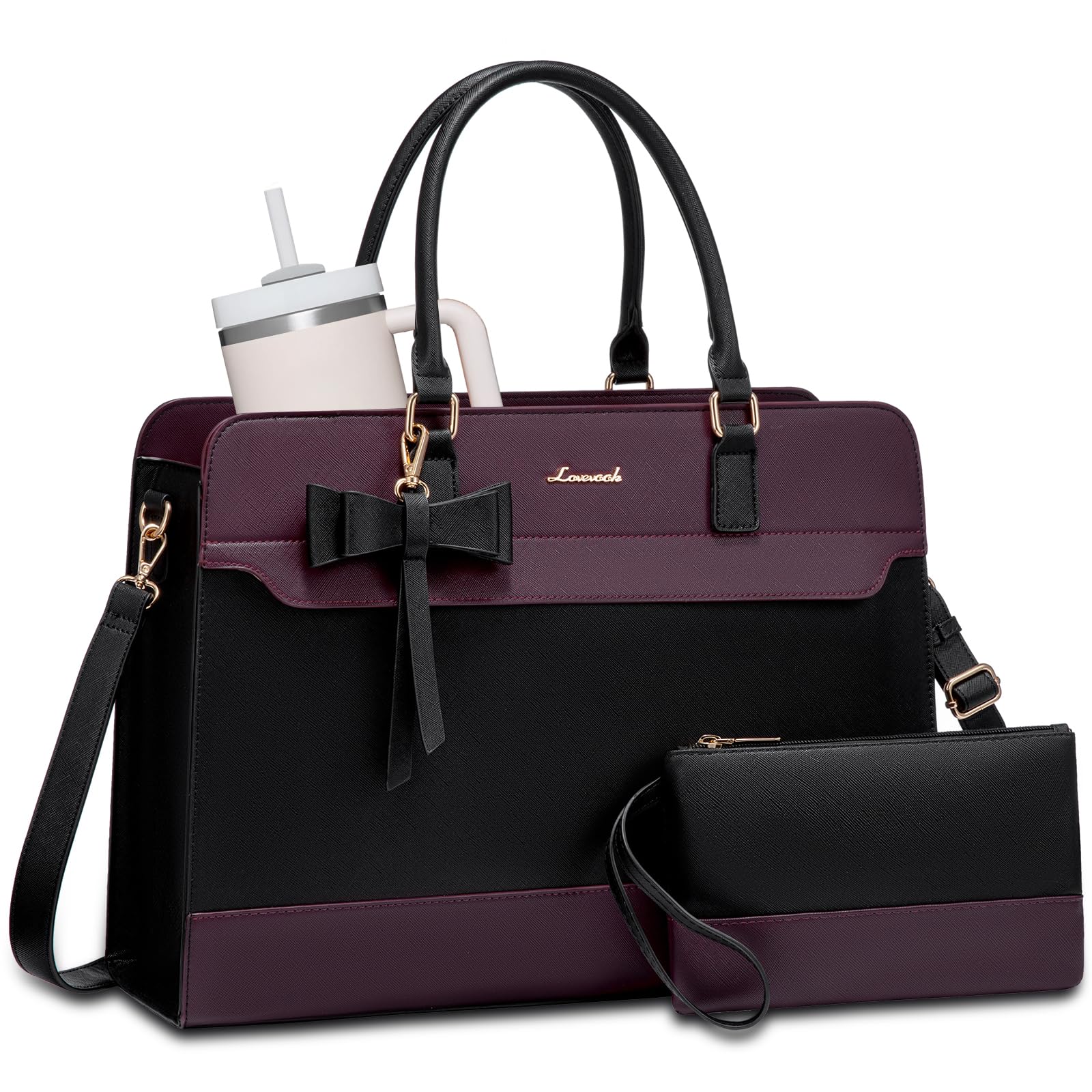 LOVEVOOK Laptop Tote Bag for Women,Leather Work