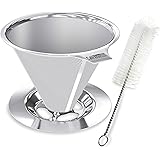 Pour Over Coffee Dripper Stainless Steel Cafellissimo Slow Drip Coffee Filter Metal Cone Paperless Reusable Single Coffee Mak
