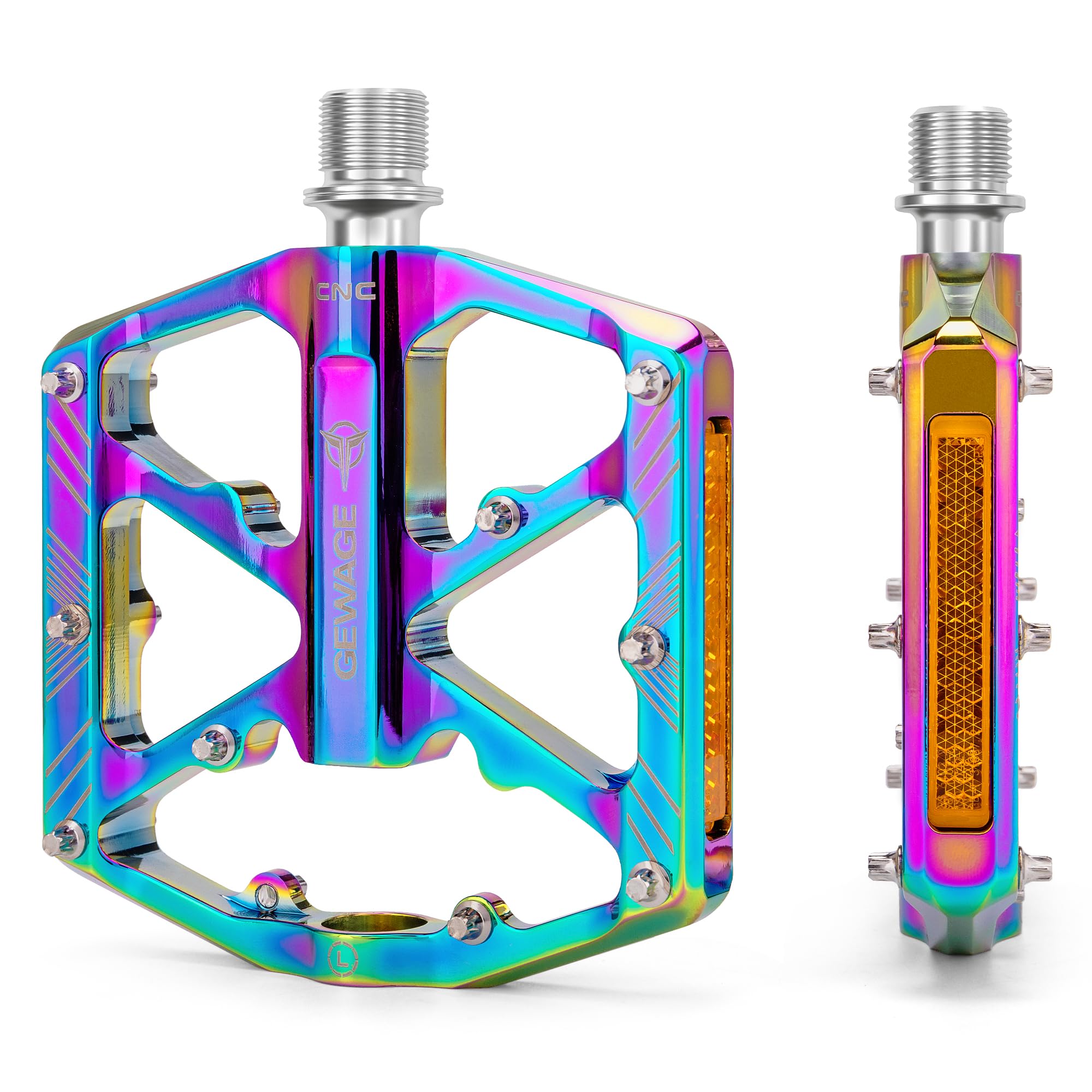 GEWAGE Bike Pedals With Reflective Strips, 3 Sealed Bearings Non-Slip CNC Aluminum Bicycle Platform 9/16" Pedals For Road Bike MTB E-Bike. (Colourful) — image 1