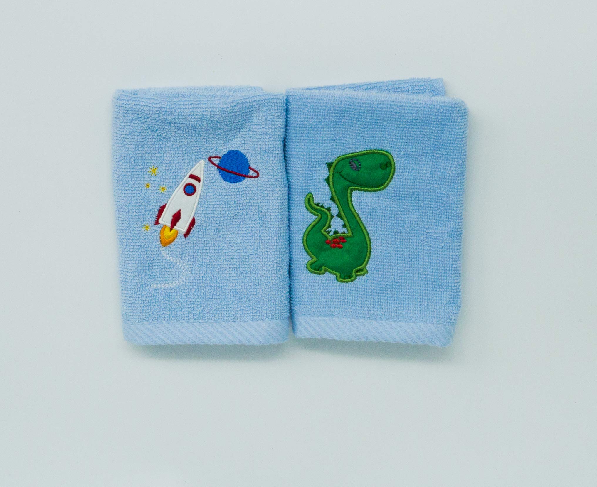 Lex's Linens Pack of 2 Kids Face Cloth (1 x Dinosaur & 1 x Rocket)