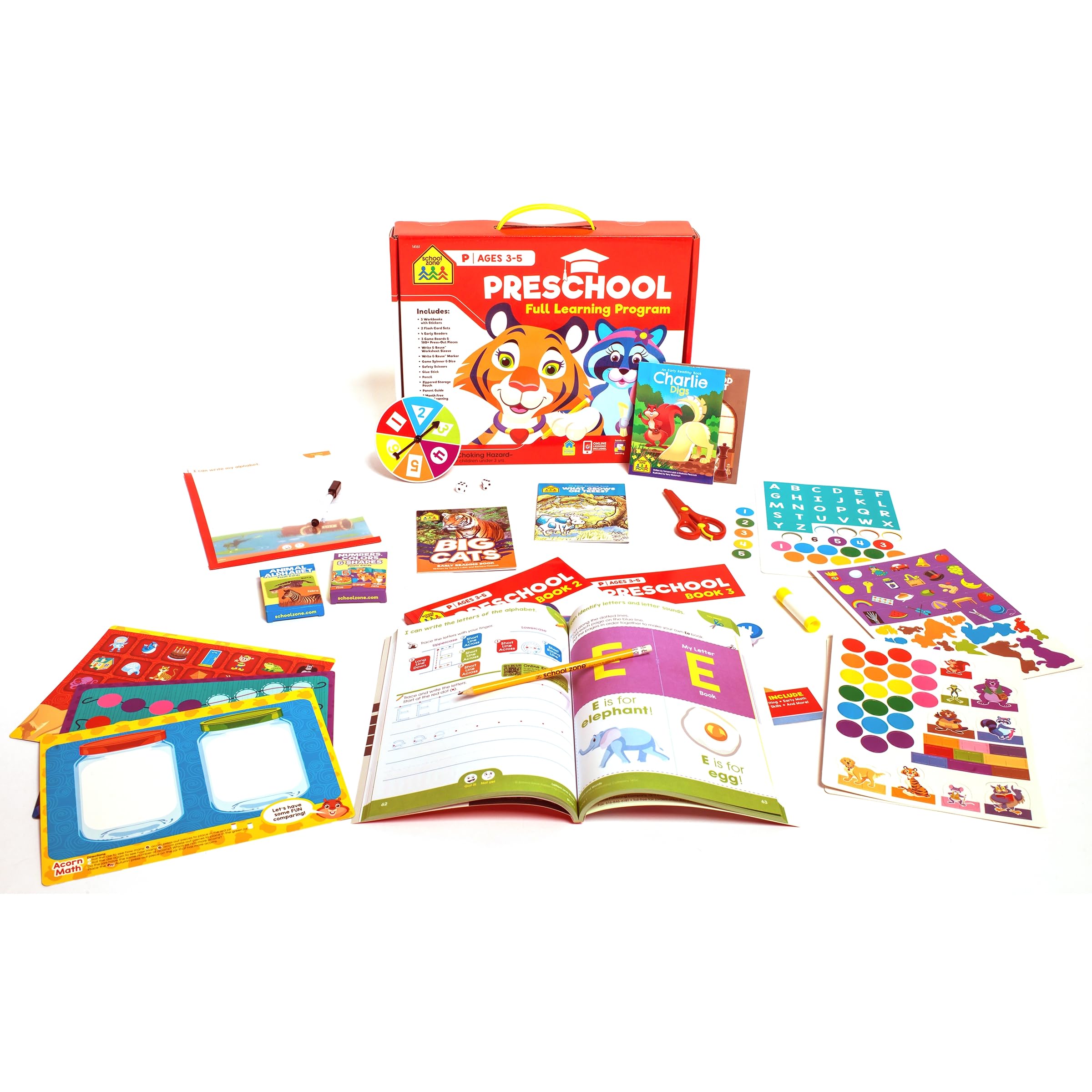 School Zone Full Learning Program for Preschool: Curriculum Set of Workbooks, Flash Cards, Early Reading, Educational Games, Write & Reuse, Alphabet, Numbers, Math, Colors, Shapes, Stickers, and More