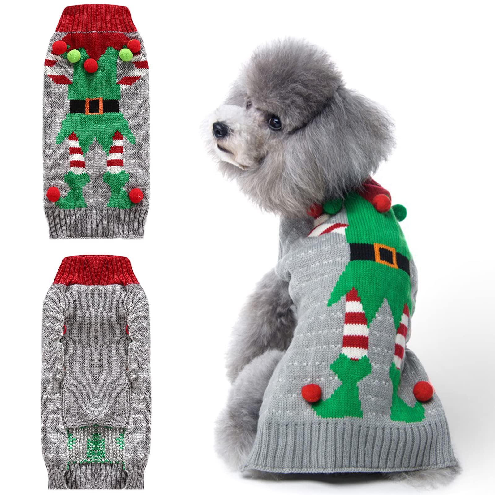 Photo 1 of TENGZHI Dog Christmas Sweater Ugly Xmas Puppy Clothes Costume Warm Knitted Cat Outfit Jumper Cute Reindeer Pet Clothing for Small Medium Large Dogs Cats L,Black
