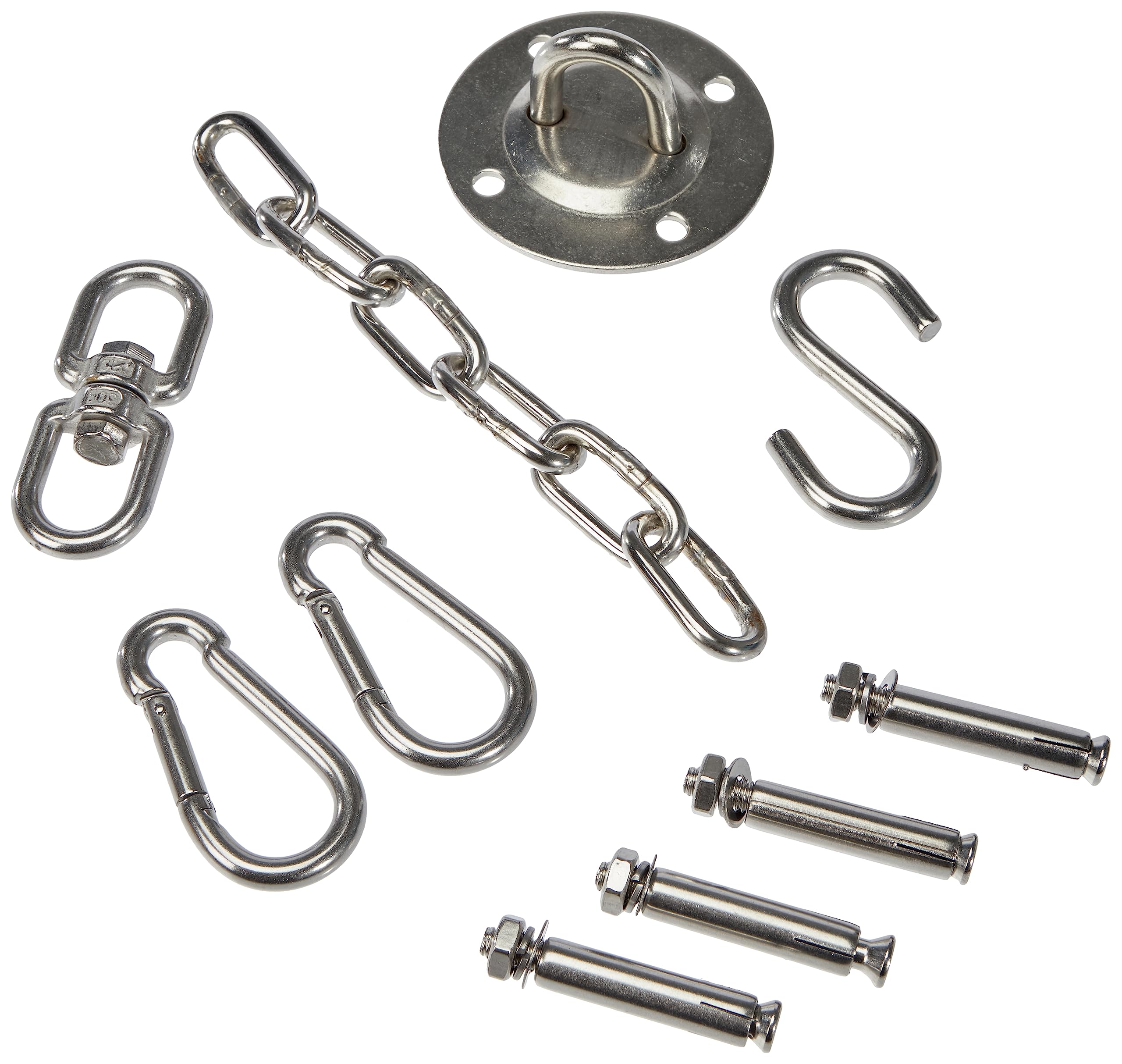 SENTANA Deckenhaken - Hängesessel Aufhängung bis 200kg (45 cm)- 360° drehbare Deckenhalterung - Komplett-Set inkl. Verlängerungskette, Karabiner und Haken