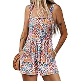 Dokotoo Women's Summer Casual Smocked Rompers Square Neck Sleeveless Loose Shorts Jumpsuits 2026 Beach Vacation Outfits